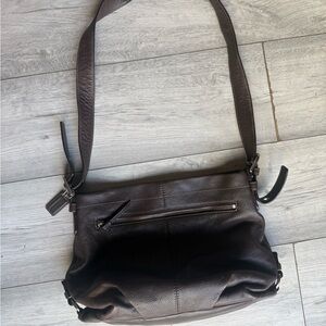 Vintage Coach Factory Leather Double Chocolate Brown Pebbled Shoulder Bag